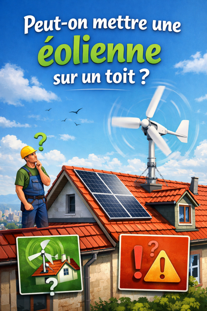 Peut-on mettre une éolienne sur un toit ? Illustration d’une maison avec panneaux solaires et éolienne domestique installée en toiture