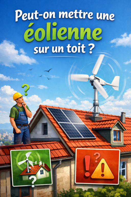Peut-on mettre une éolienne sur un toit ? Illustration d’une maison avec panneaux solaires et éolienne domestique installée en toiture