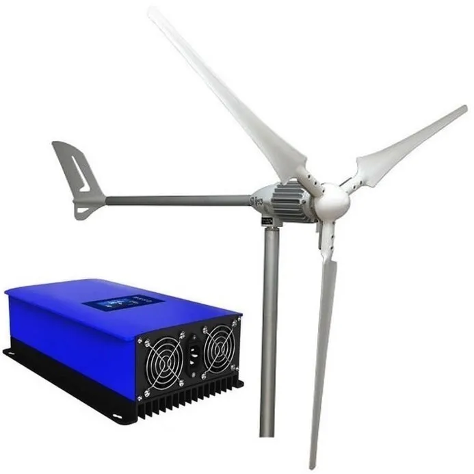 Kit éolien horizontal avec onduleur bleu pour autoconsommation d’électricité domestique